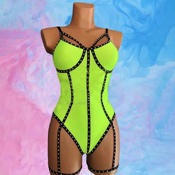 Women's Pole Dance Bodysuit | Gogo Rave & Stage Costume in Green or Rose Red