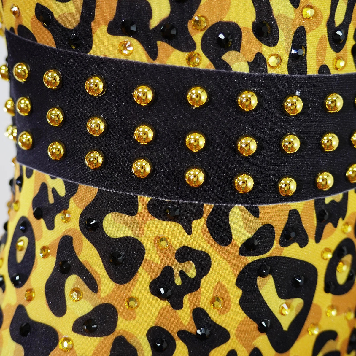 Vintage-Inspired Leopard Print Shiny Rhinestone Sequin Leotard