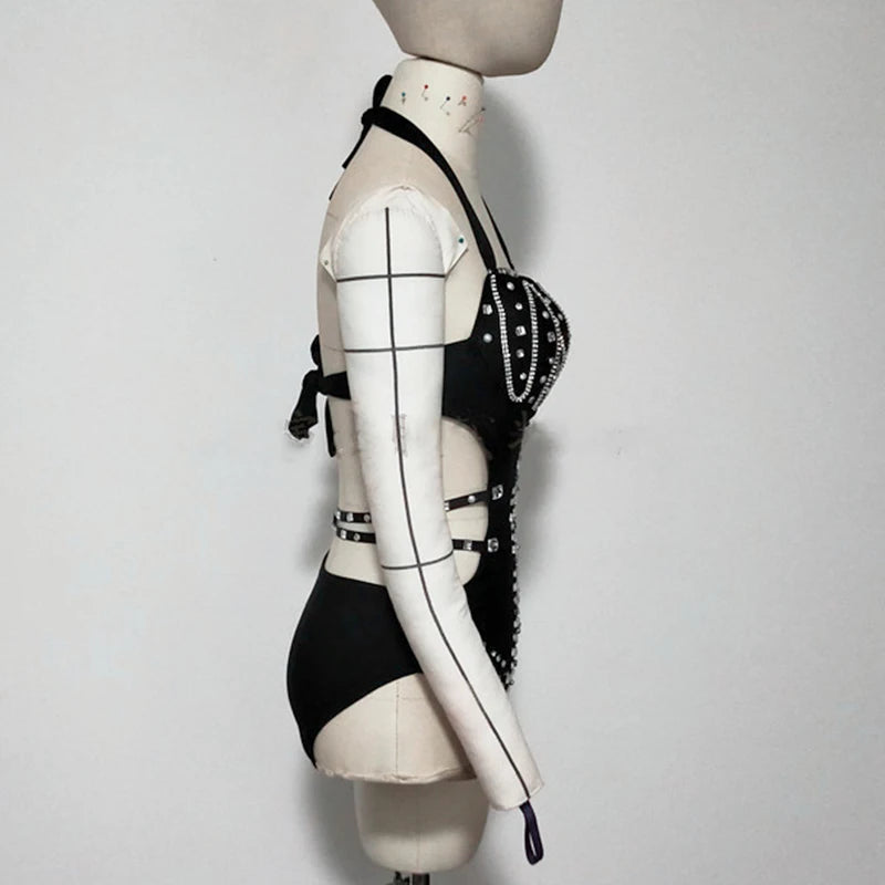 Backless Rhinestone Performance Bodysuit