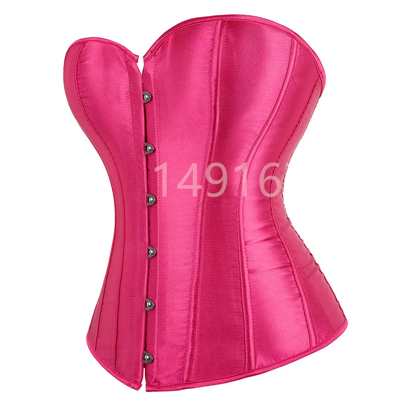 Vintage Overbust Corset Plus Size Satin Lace-Up Bustier Top