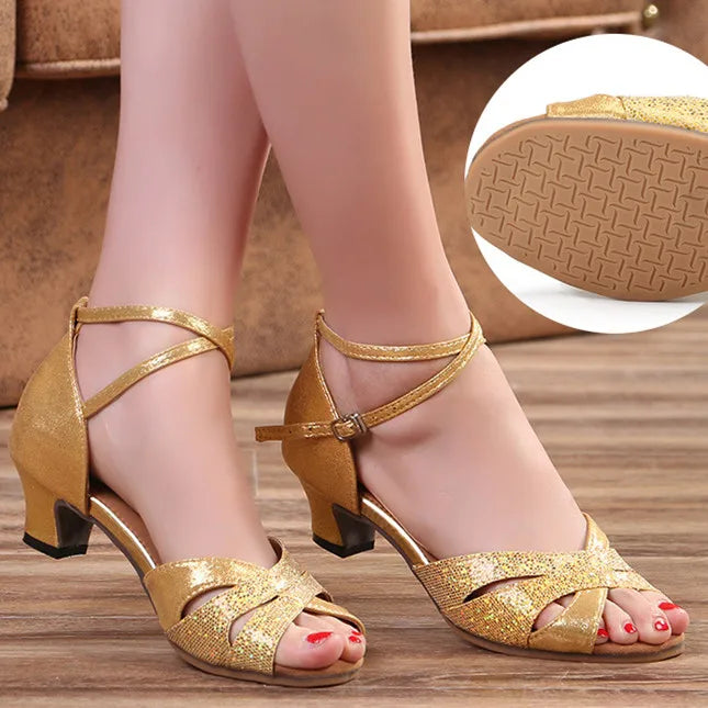 The Stardust Spotlight Latin Sandal – Faux Leather Performance Hee