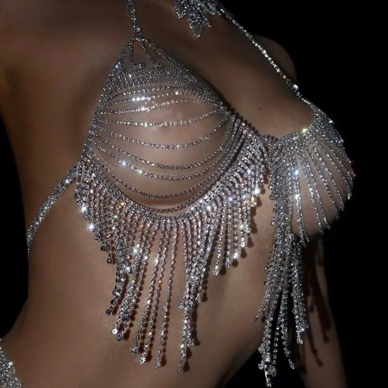 Teardrop Crystal Tassel Bra & Waist Jewelry