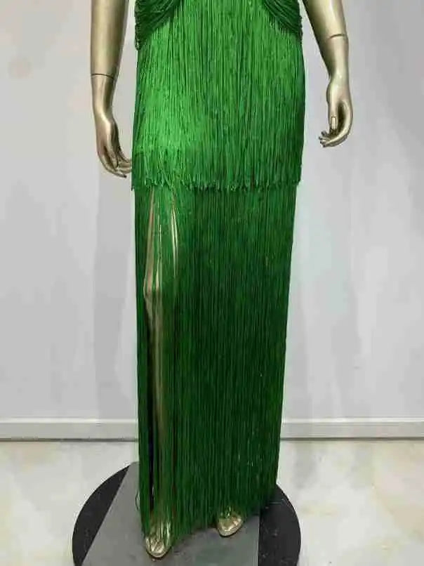 Double-Layer Fringe Bandage Ankle-Length Evening Gown & Gala Dress