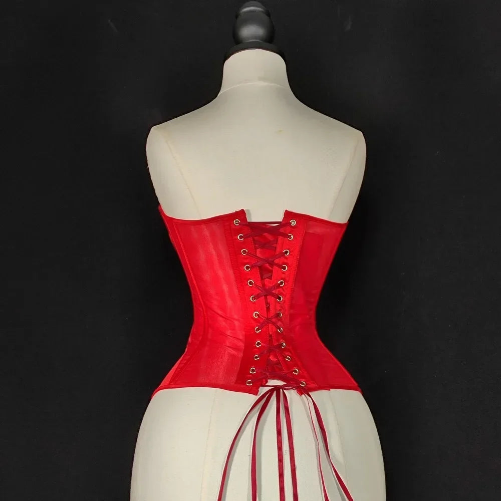 Strapless Breathable Mesh Corset Bustier Built-In Bra Boned Waist Cincher Top