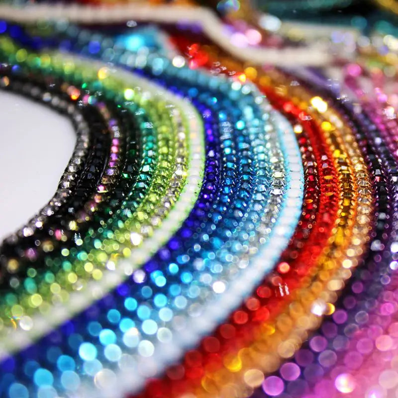 The Stardust Spectrum Stream – Premium Color-Matched Glass Crystal Rhinestone Cup Chain Trim