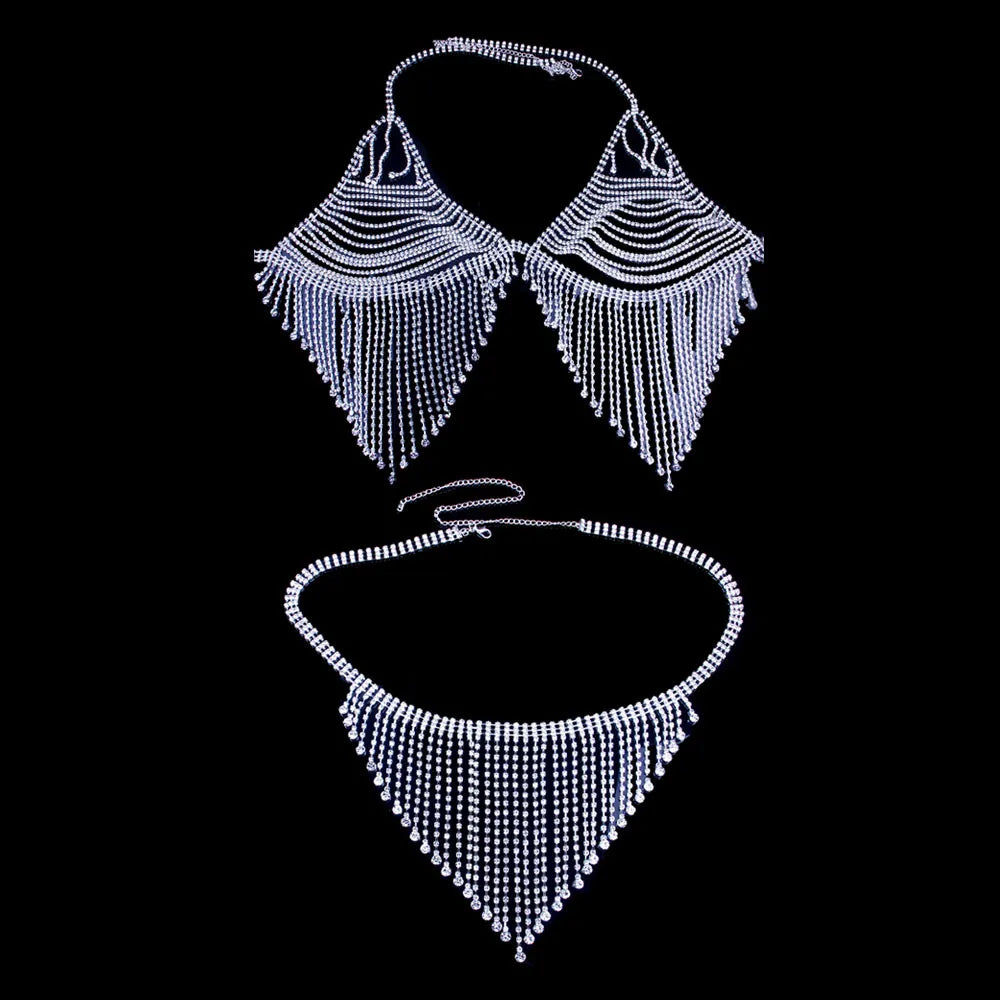 Rhinestone Strap Bra & Thong Body Jewelry