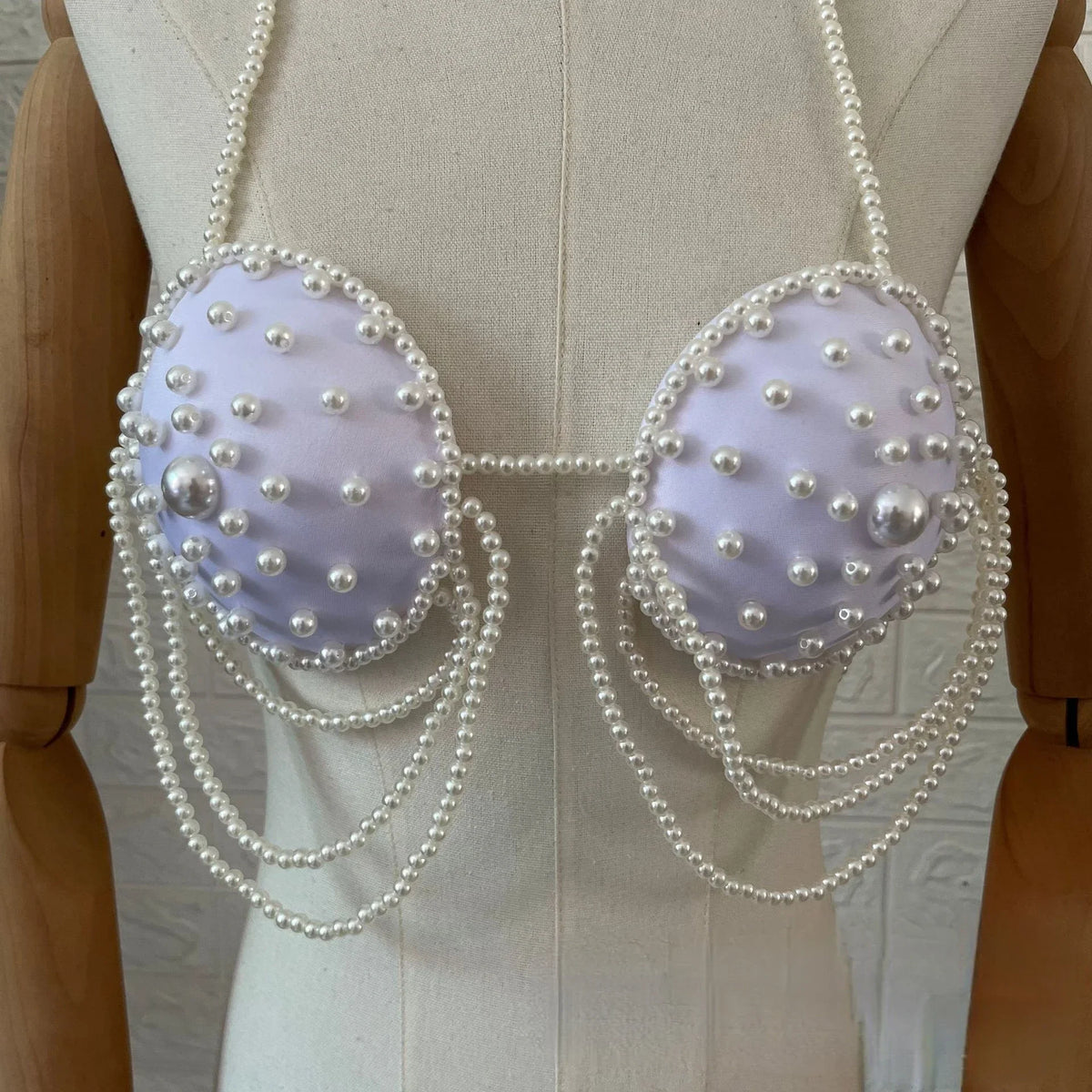Hand-Beaded Pearl-Look Bra Body Chain