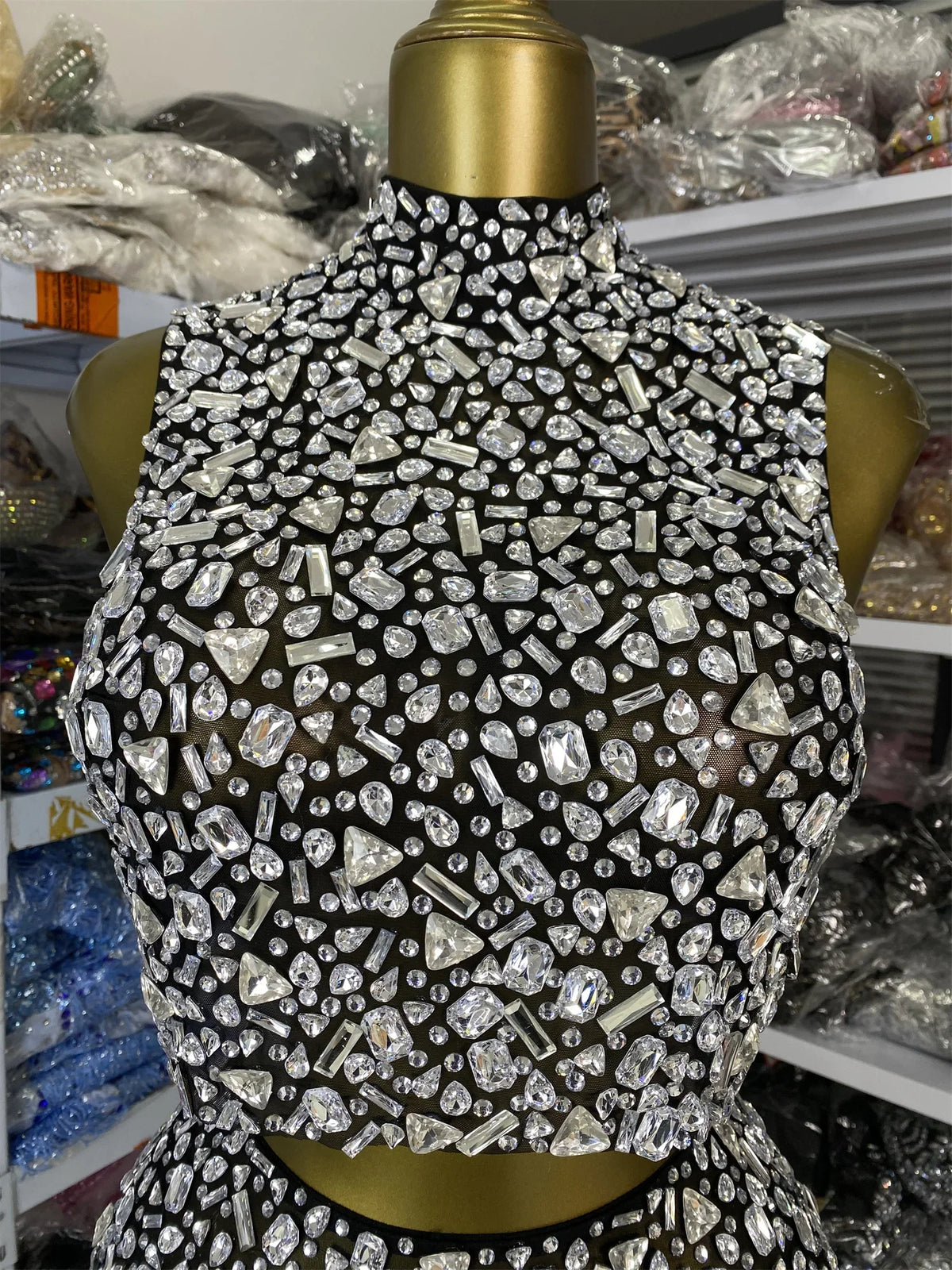 Vintage-Inspired Sparkly Rhinestones Two-Piece Backless Top And Mini Skirt Set