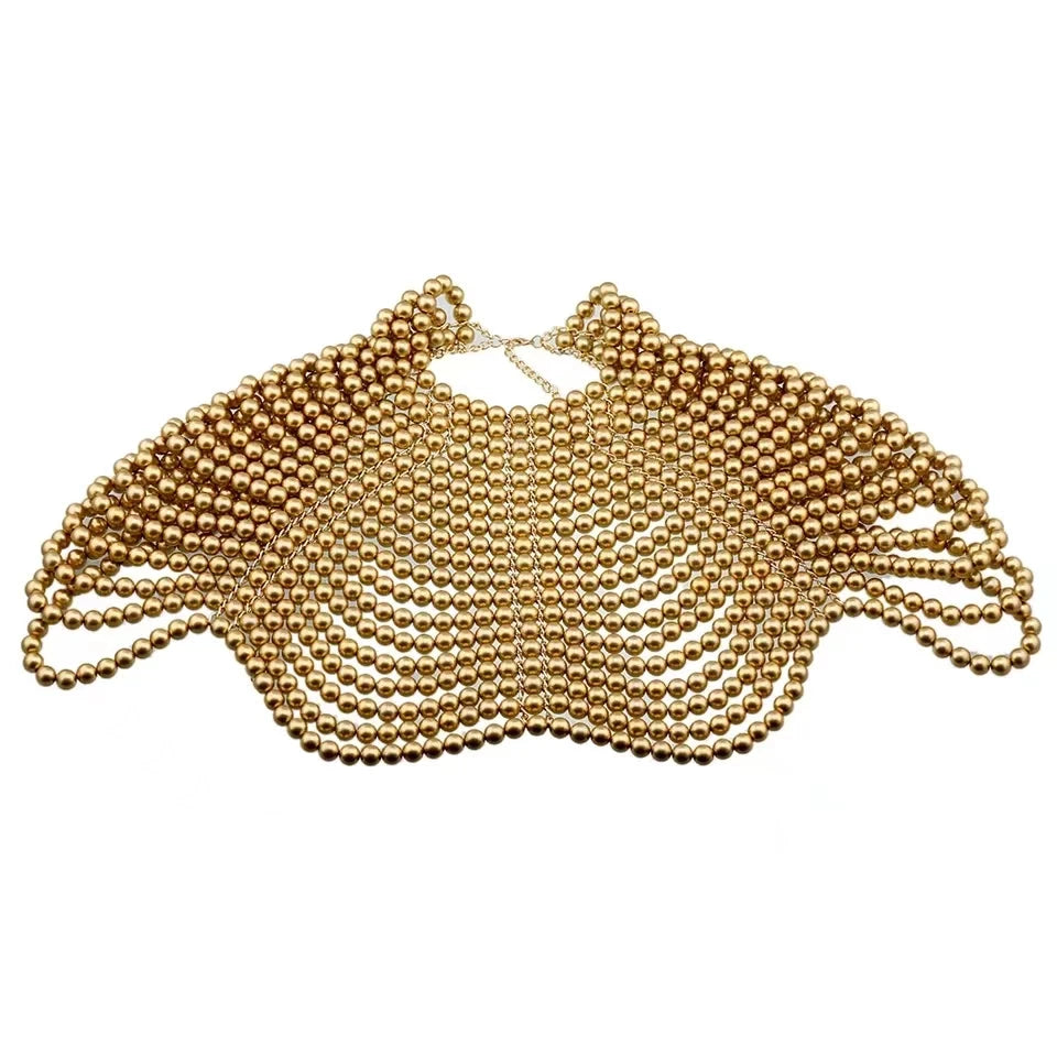 Showgirl Pearl Body Chain - Handmade Rhinestone Waist Chain Bra Harness for Rave & Burlesque Costumes