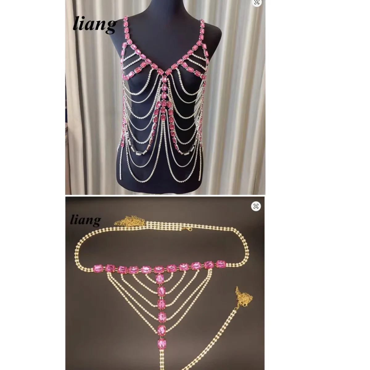 Red Rhinestone Bra & Thong Costume Jewelry