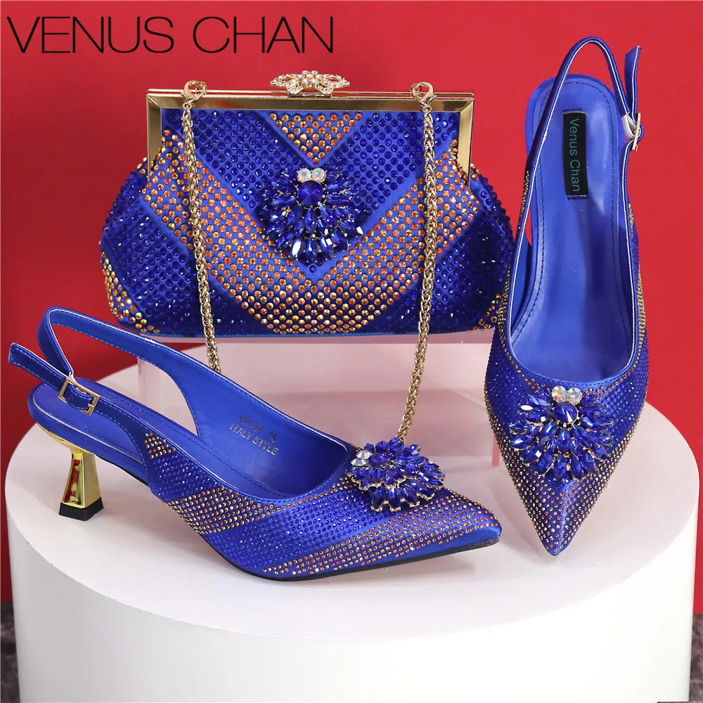 Italian Design Rhinestone Luxury Shoe & Bag Set