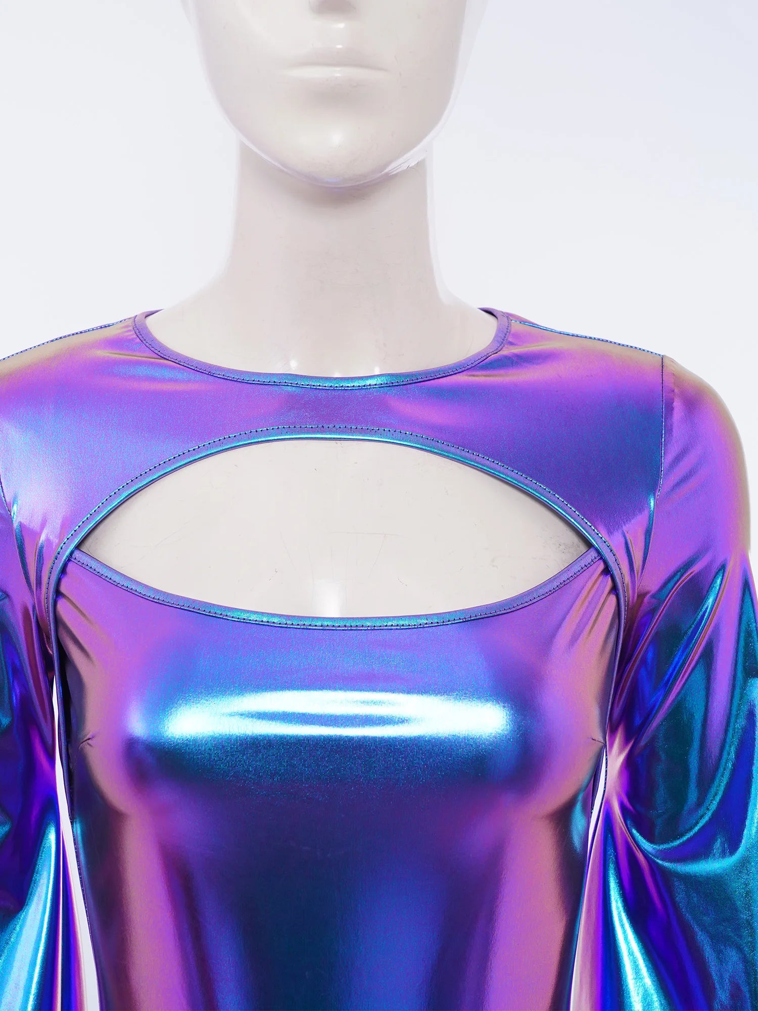 Metallic Flared Sleeve Cutout Disco Bodysuit & Metallic Rave Leotard