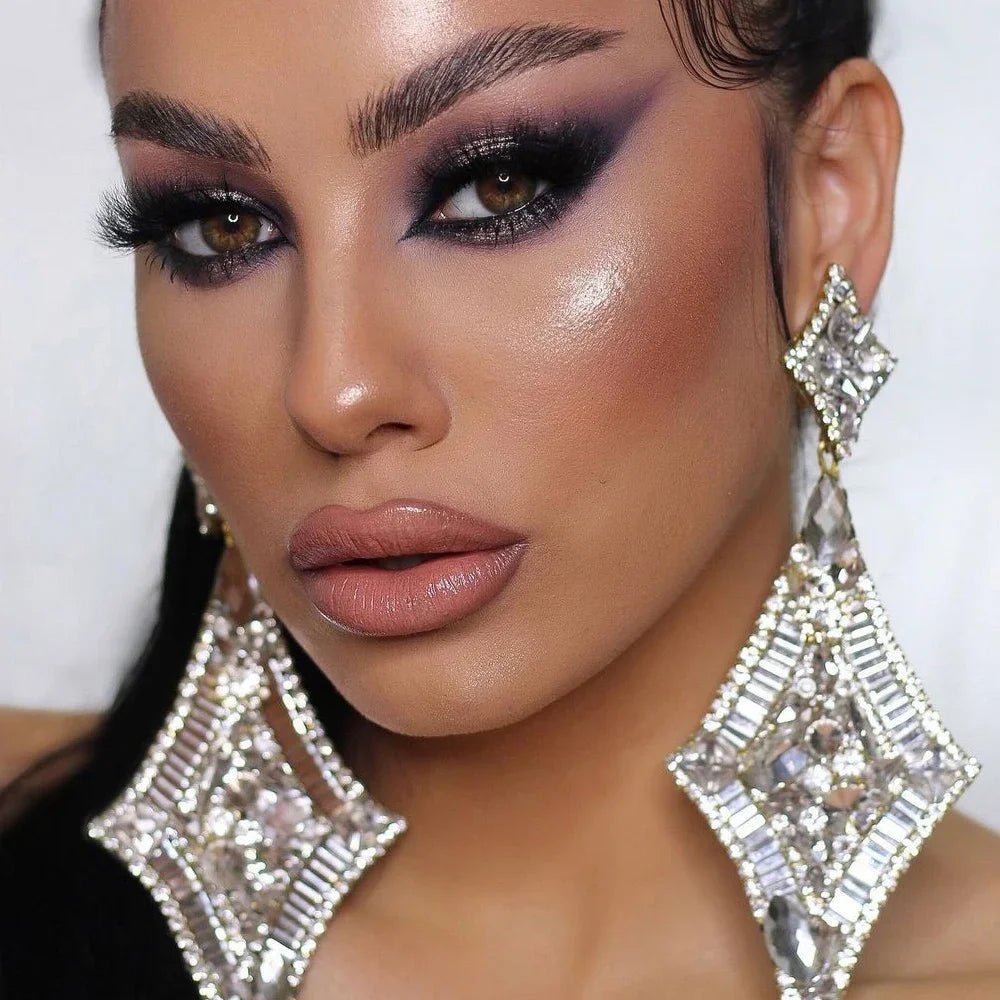 Oversized Glass Crystal Diamond Statement Drop Earrings Drag Queen Stage Jewelry