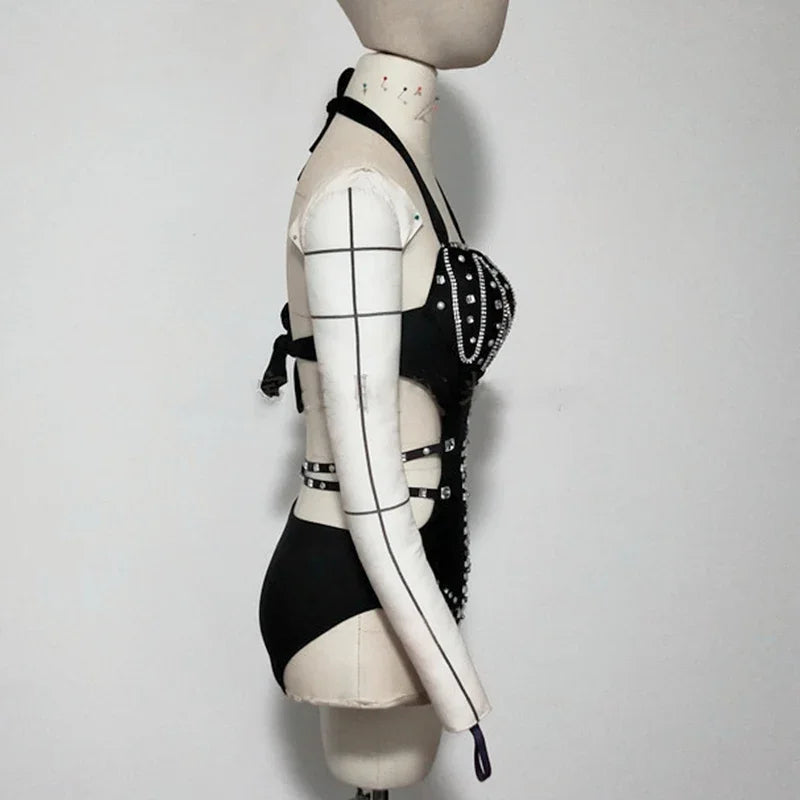 Backless Rhinestone Performance Bodysuit