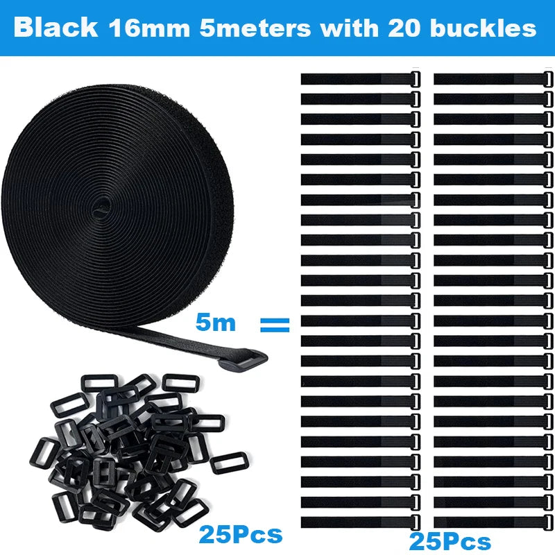 Reusable Hook-and-Loop Fastener Tape — 5 m & 20 Buckles