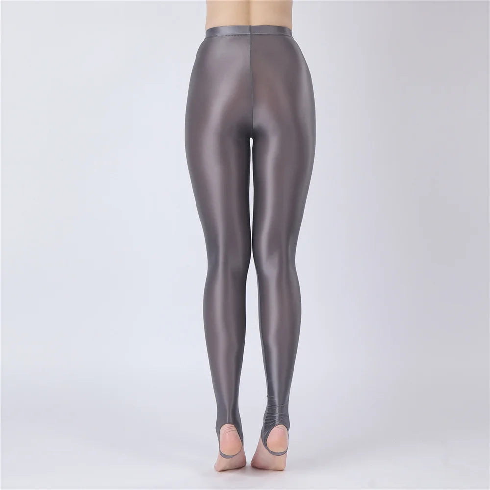 Thin Sheer Oil Glossy High-Stretch Pencil Pants Candy Color Yoga Leggings