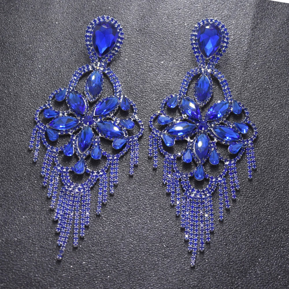 Sparkly Glass Crystal Statement Drop Earrings Stage Performance Jewelry