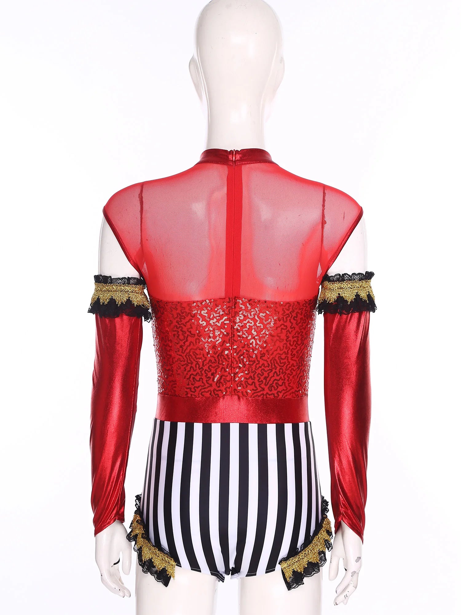 Circus Ringmaster Sequin Striped Bodysuit & Metallic Gloves 2-Piece Stage Costume Set