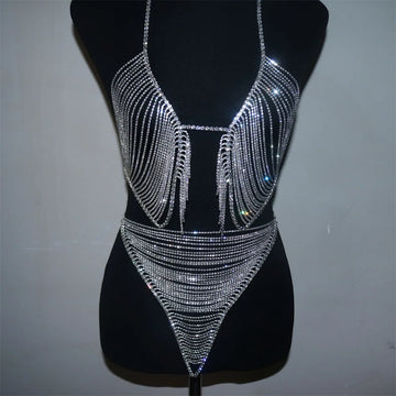 Dazzling Crystal Tassel Bra Chain & Thong Bikini Body Jewelry Set