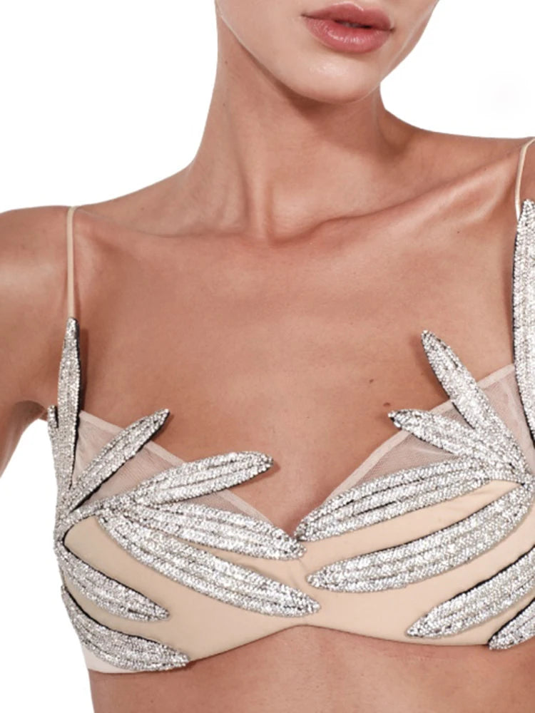 Crystal Chain Backless Bustier Crop Top