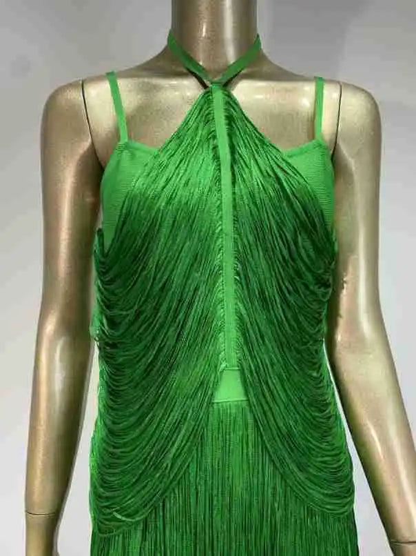 Double-Layer Fringe Bandage Ankle-Length Evening Gown & Gala Dress