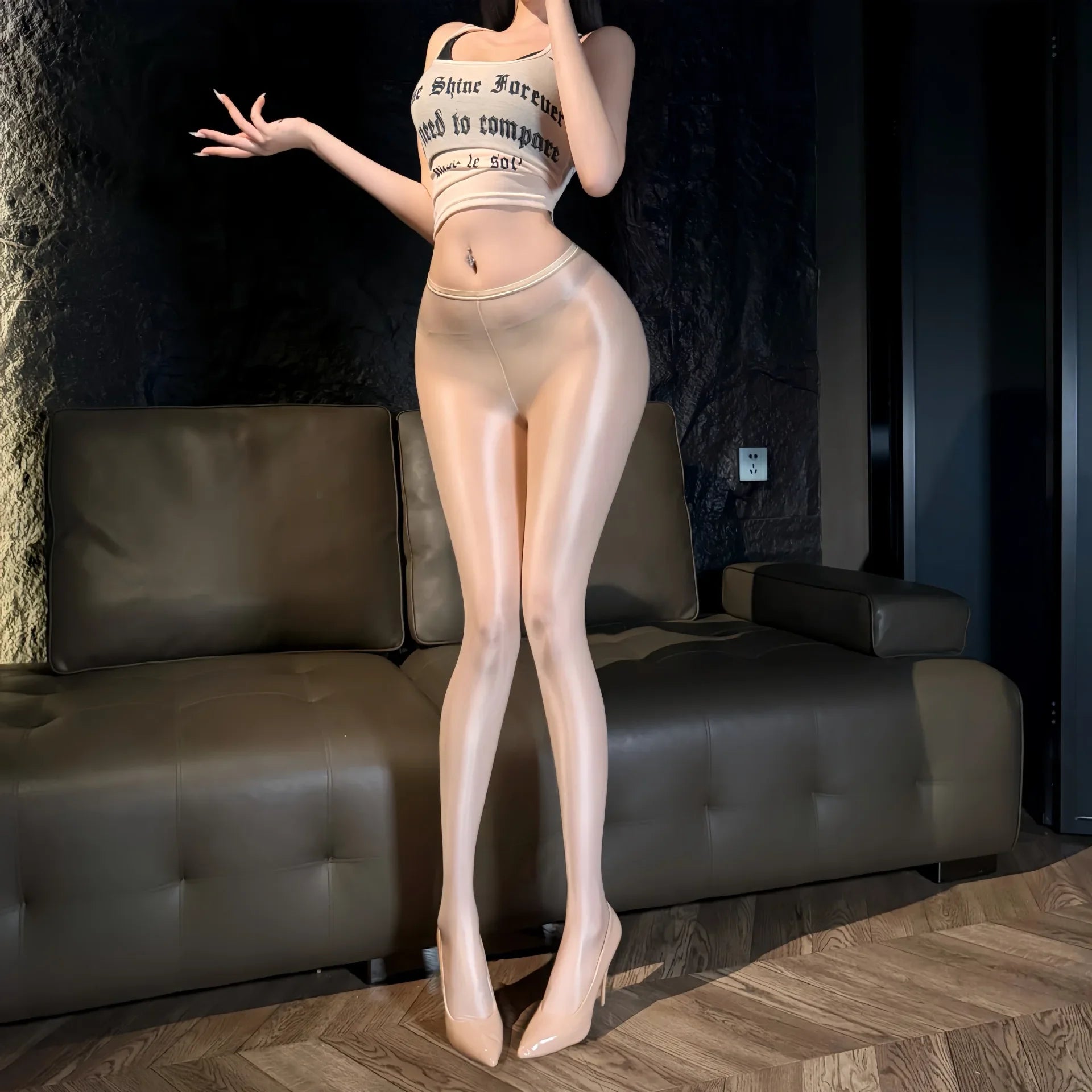 Sexy Women Thin Pencil Pants Low Waist Package Hip Elastic Tights Oil Shiny Glossy Slip Yoga Leggings Maid Shaping Trousers Plus