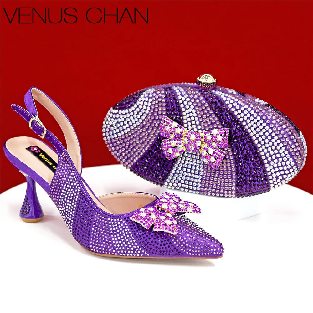 High Quality Rhinestone Heels and Bag Set