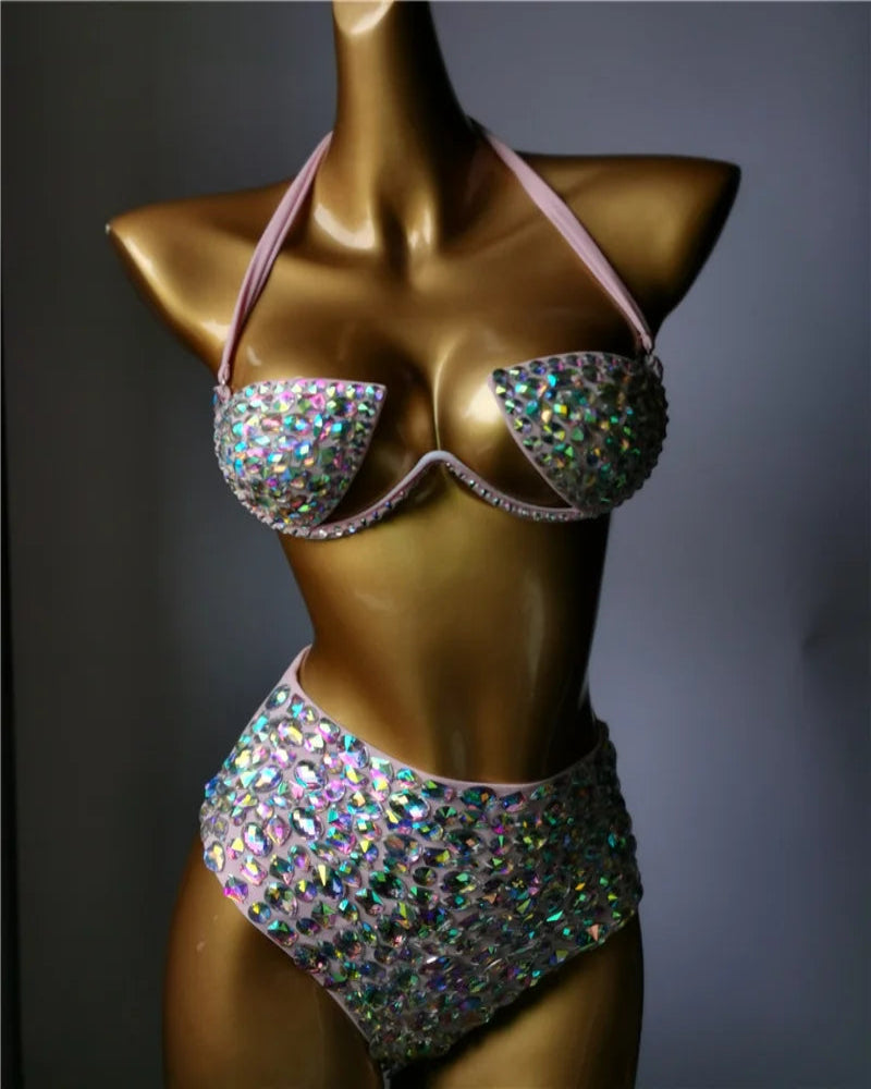 The Venus Horizon Rhinestone Bikini – Premium Crystal Triangle Showgirl Set