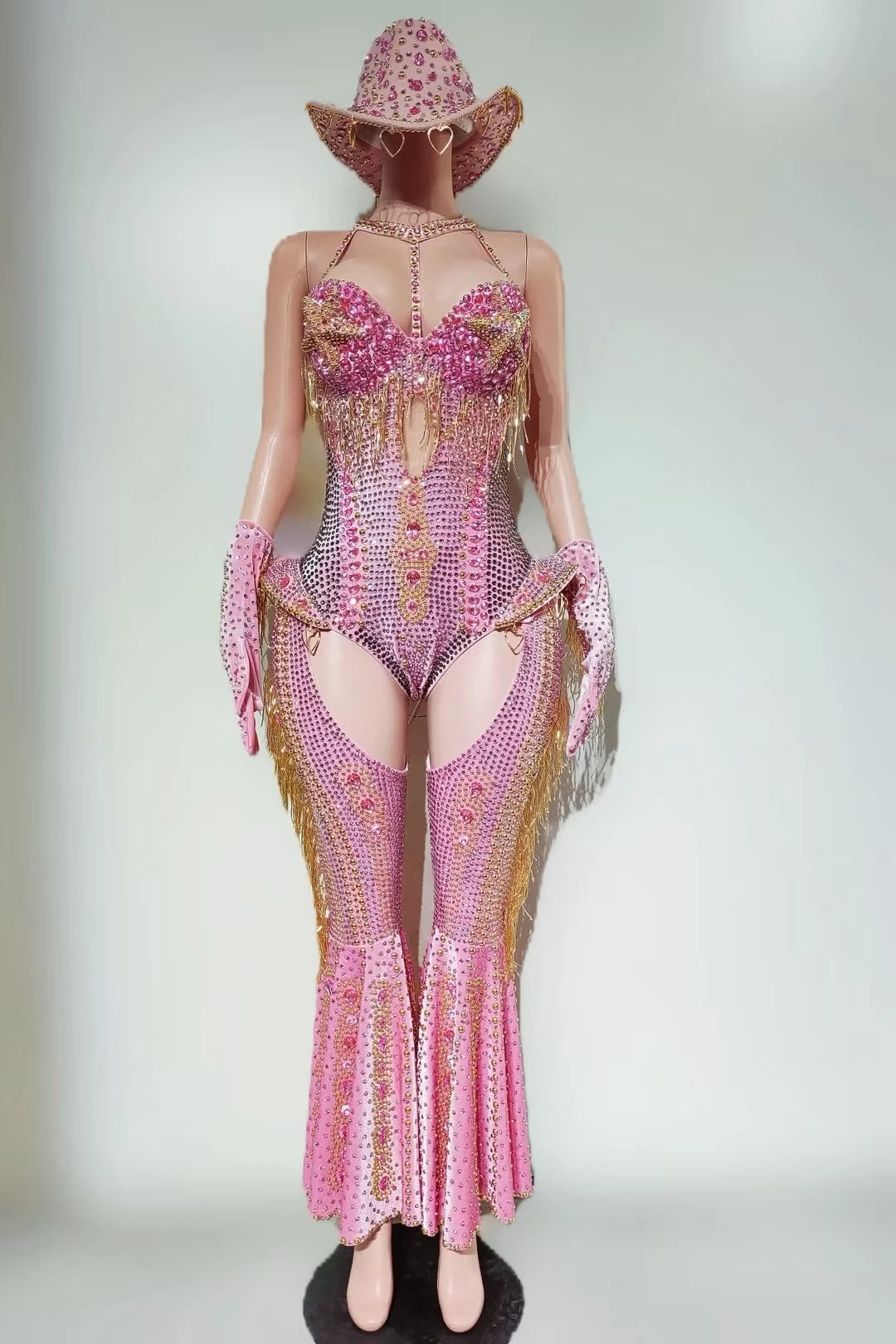Rhinestone Tassel Hollow-Out Jumpsuit & Stage Performance Dance Romper