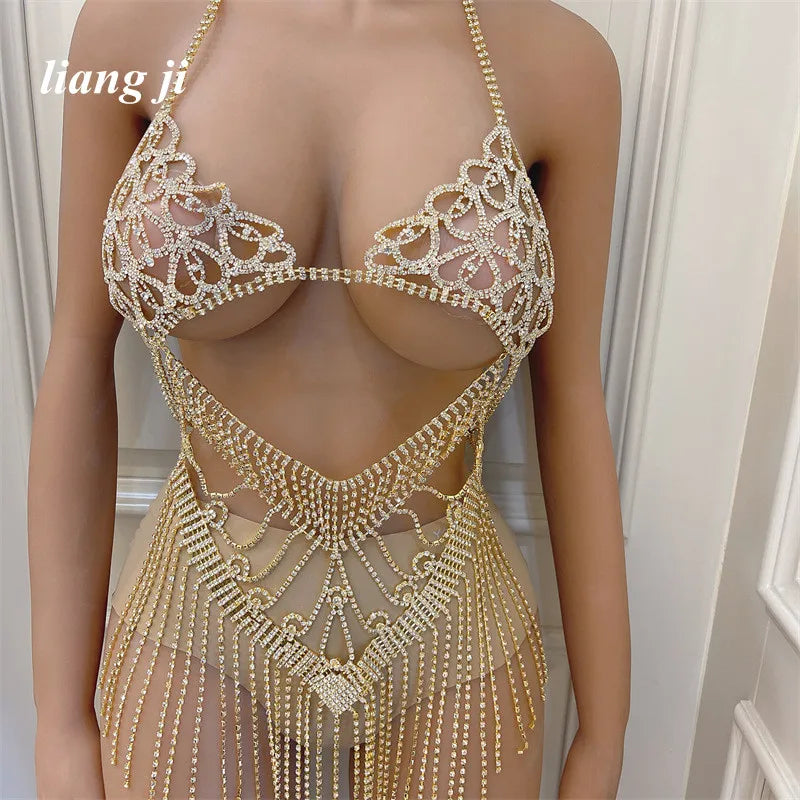 Crystal Bra & Chain Skirt Costume Jewelry