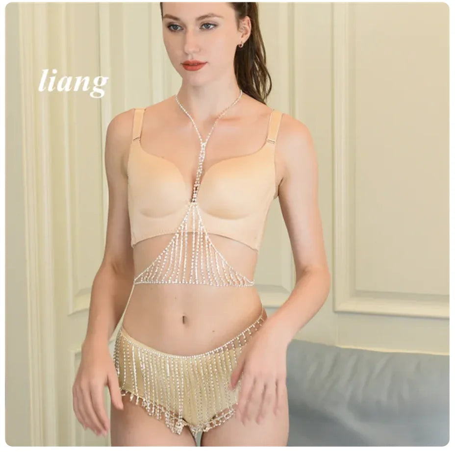 Crystal Tassel Bra & Thong Body Chain