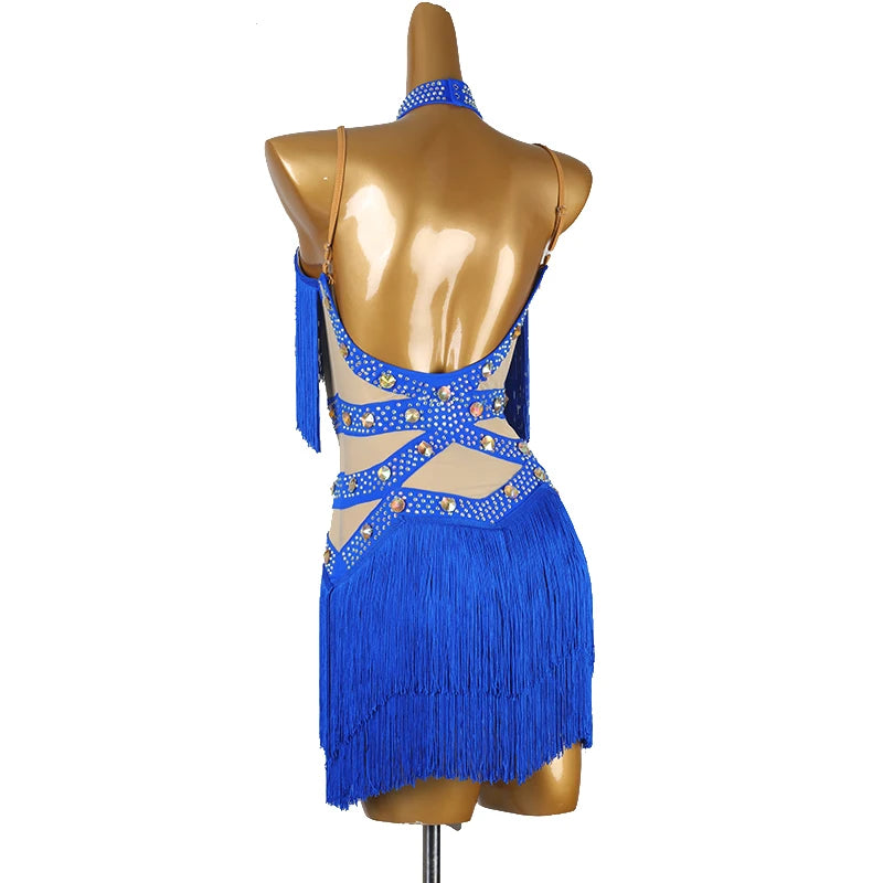 Professional Latin Dance Competition Dress & Tassel Fringe Performance Outfit