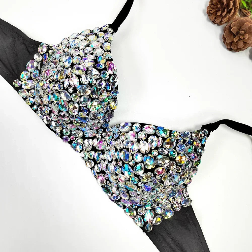 Sparkly Rhinestone Corset Top Showgirl Stage Performance Bustier Bra Top