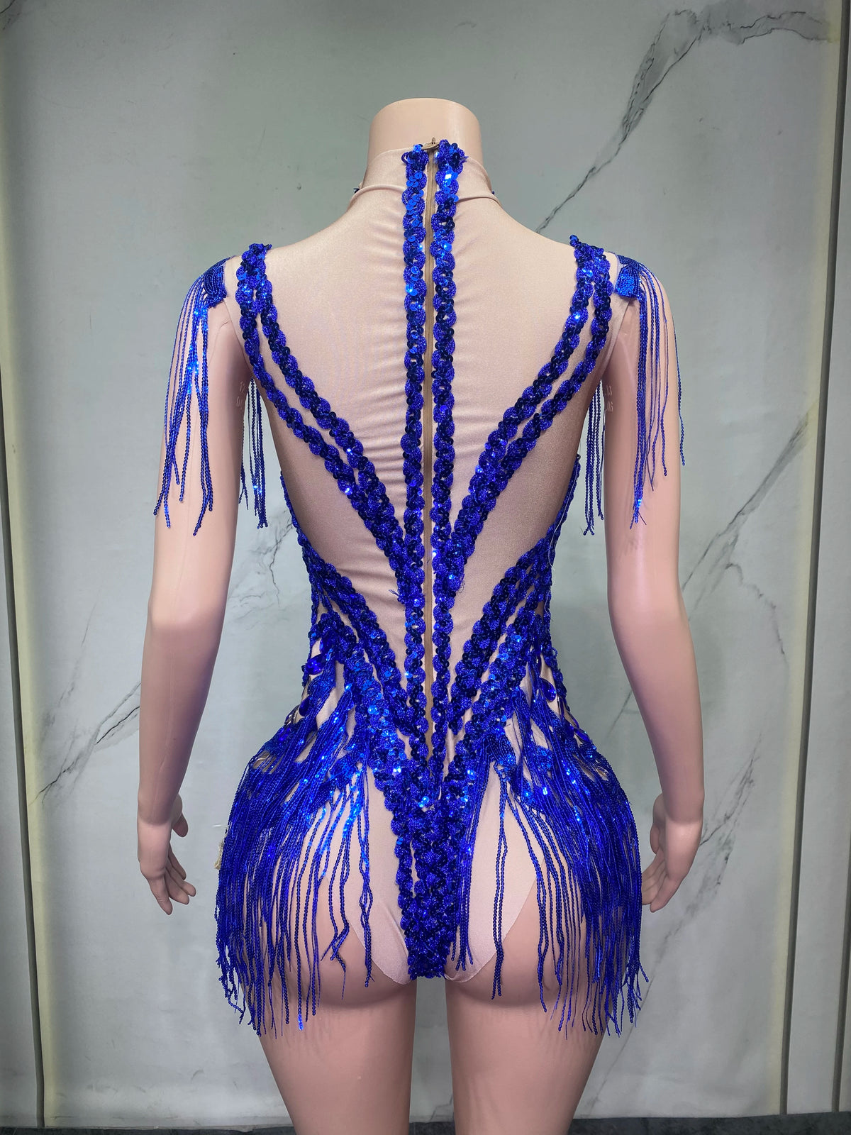 Sheer Mesh Rhinestone Performance Bodysuit for Women