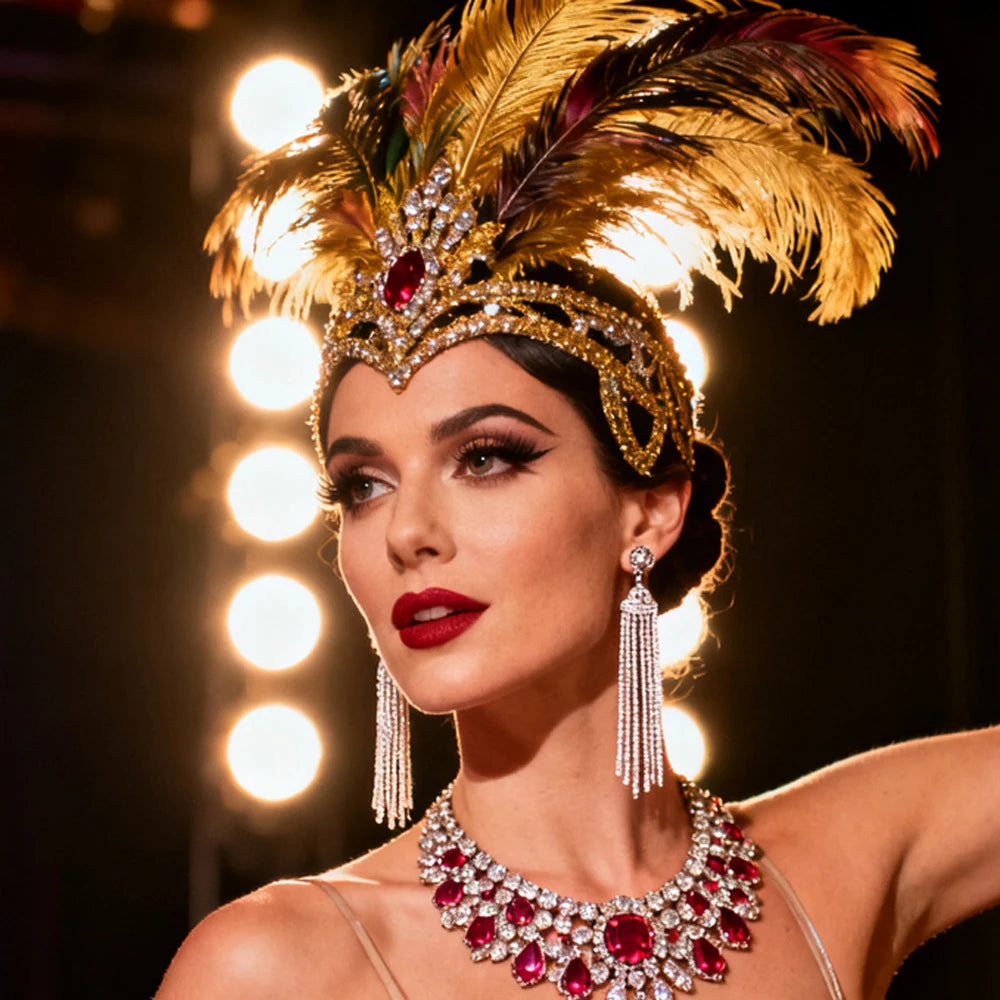 Rhinestone Crown Feather Headdress