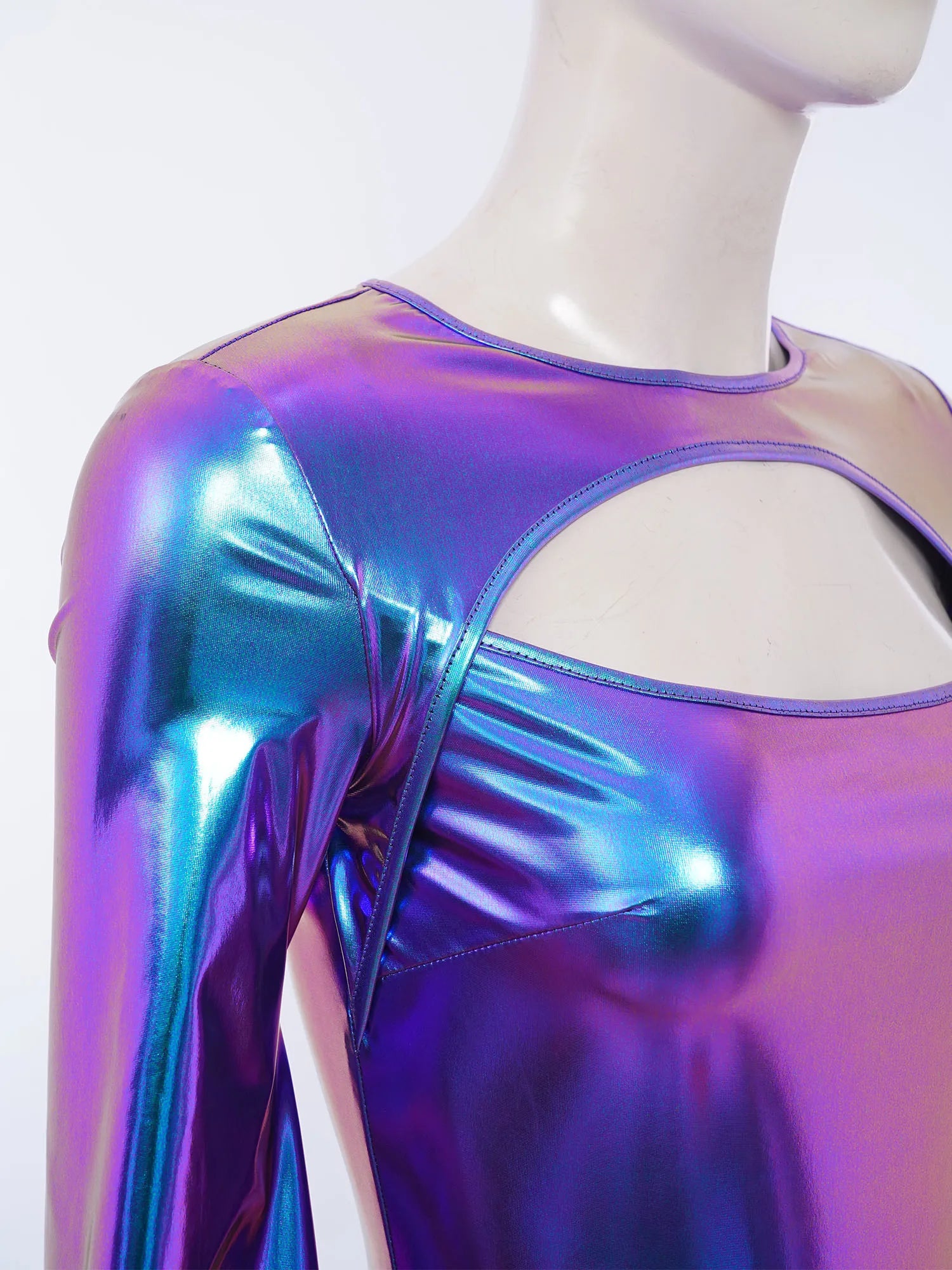 Metallic Flared Sleeve Cutout Disco Bodysuit & Metallic Rave Leotard