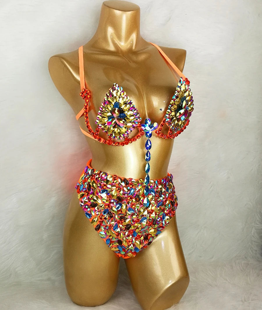 Sparkly Samba Carnival AB Crystal Wire Bra & High-Waisted Panties Costume Set