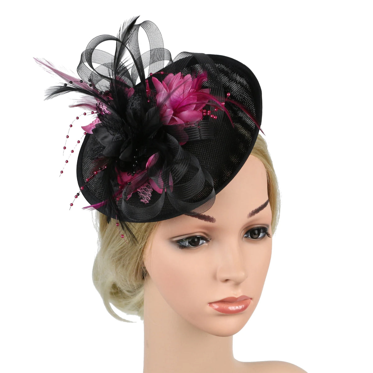 Feather Flower Mesh Fascinator with Clip & Headband
