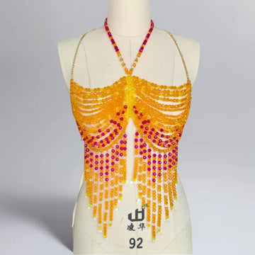 Handmade Multilayer Beaded Bra Chain & Vibrant Sunset Chest Harness
