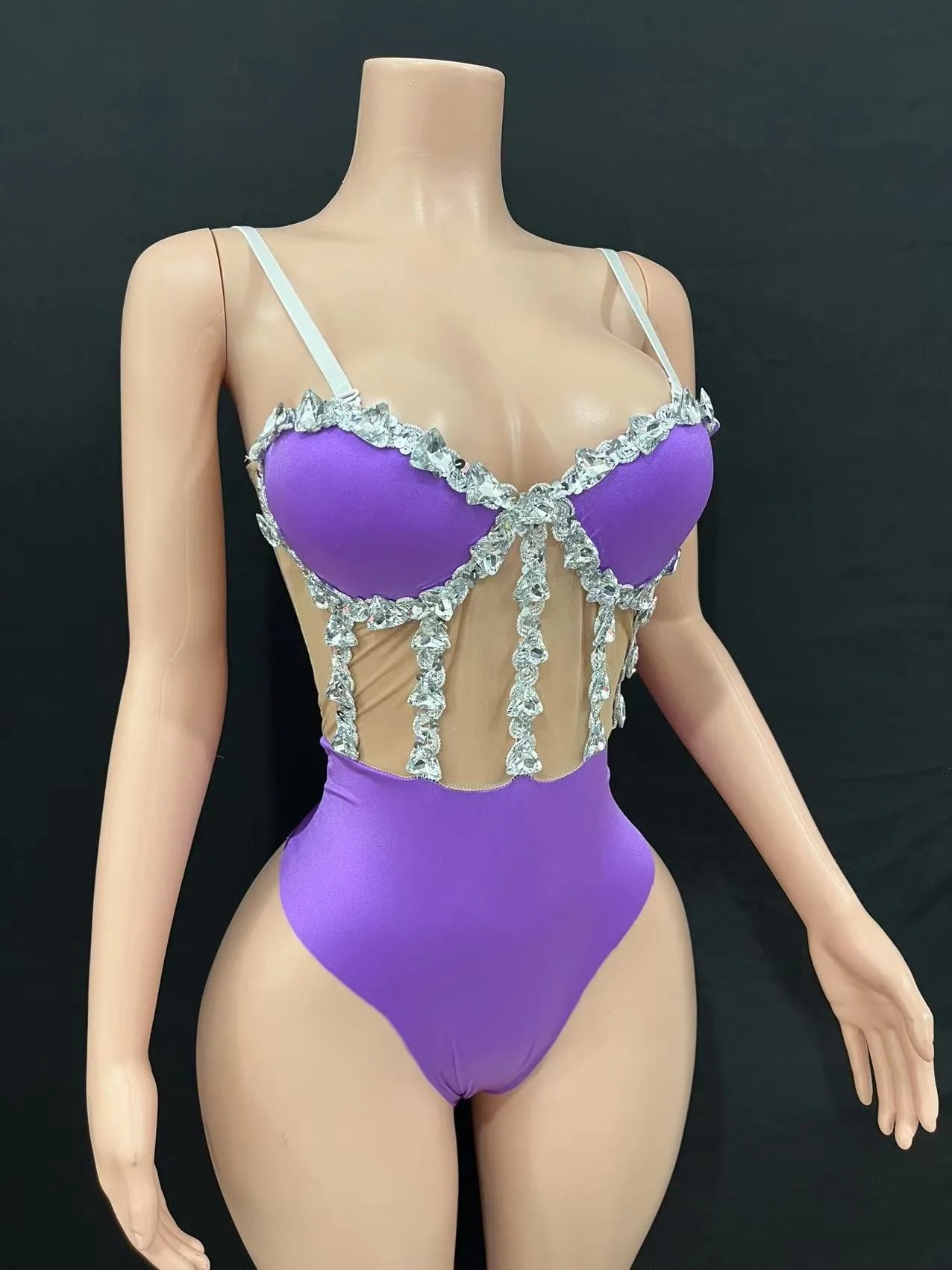 Multi-Colored Triangle Halter Bodysuit & Stage Performance Dancewear