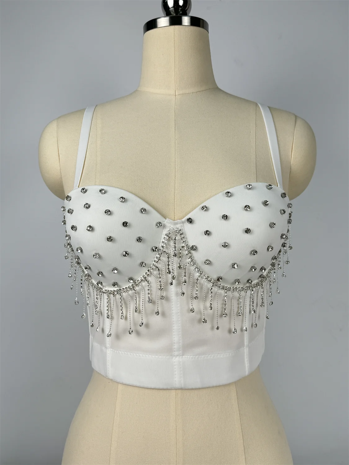 Diamond Tassel Rhinestone Bustier Corset Crop Top Evening Stage Bralette