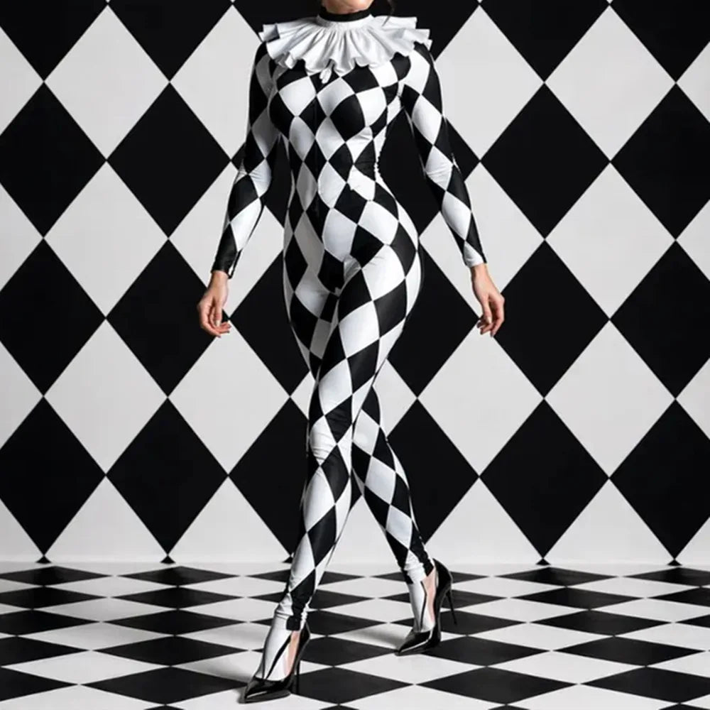 Harlequin Diamond Lattice Catsuit & Bodysuit Asymmetrical Circus Stage Costume