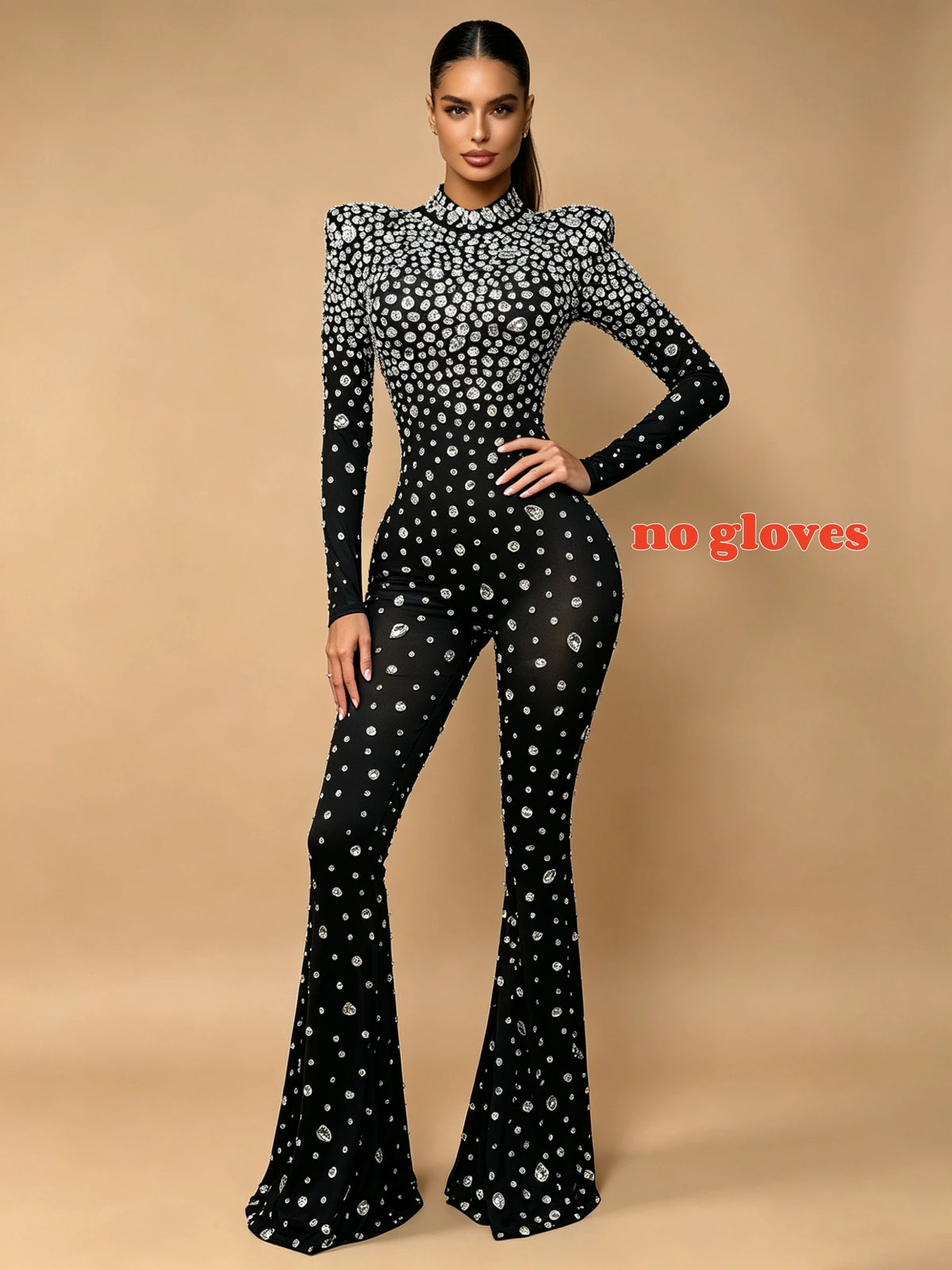 High Grade Sparkly Rhinestones Bell-Bottoms Jumpsuit Cocktail Party Fashion Show Singer Dancer Performance Costume