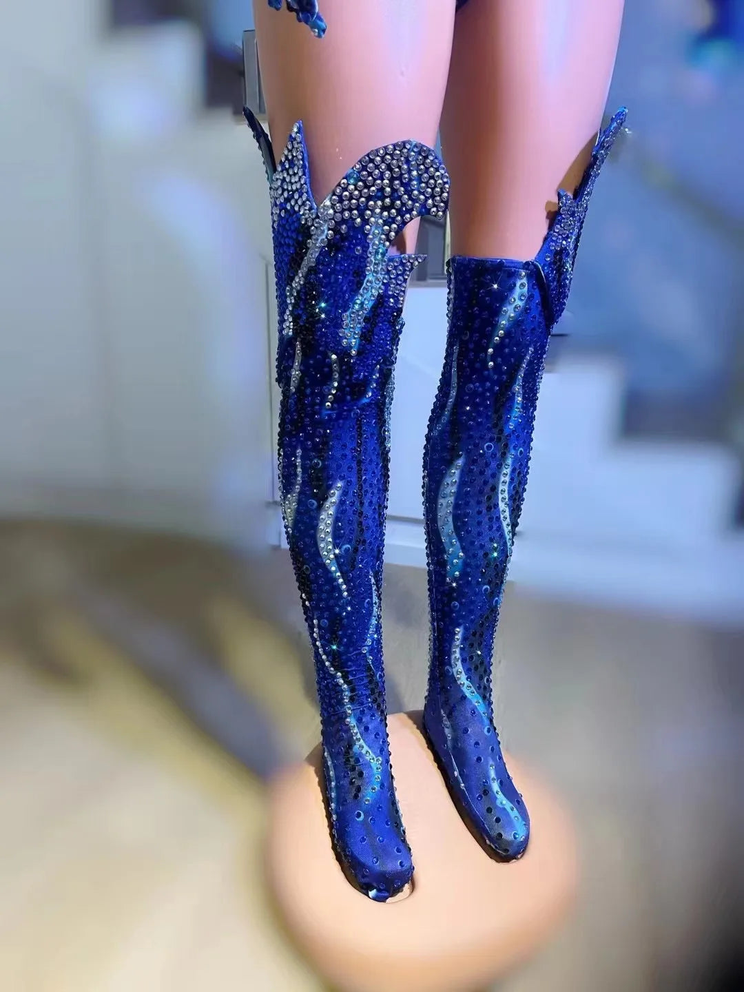 parkly Rhinestone Bodysuit Set Showgirl Stage Dance Costume with Gloves & Hat