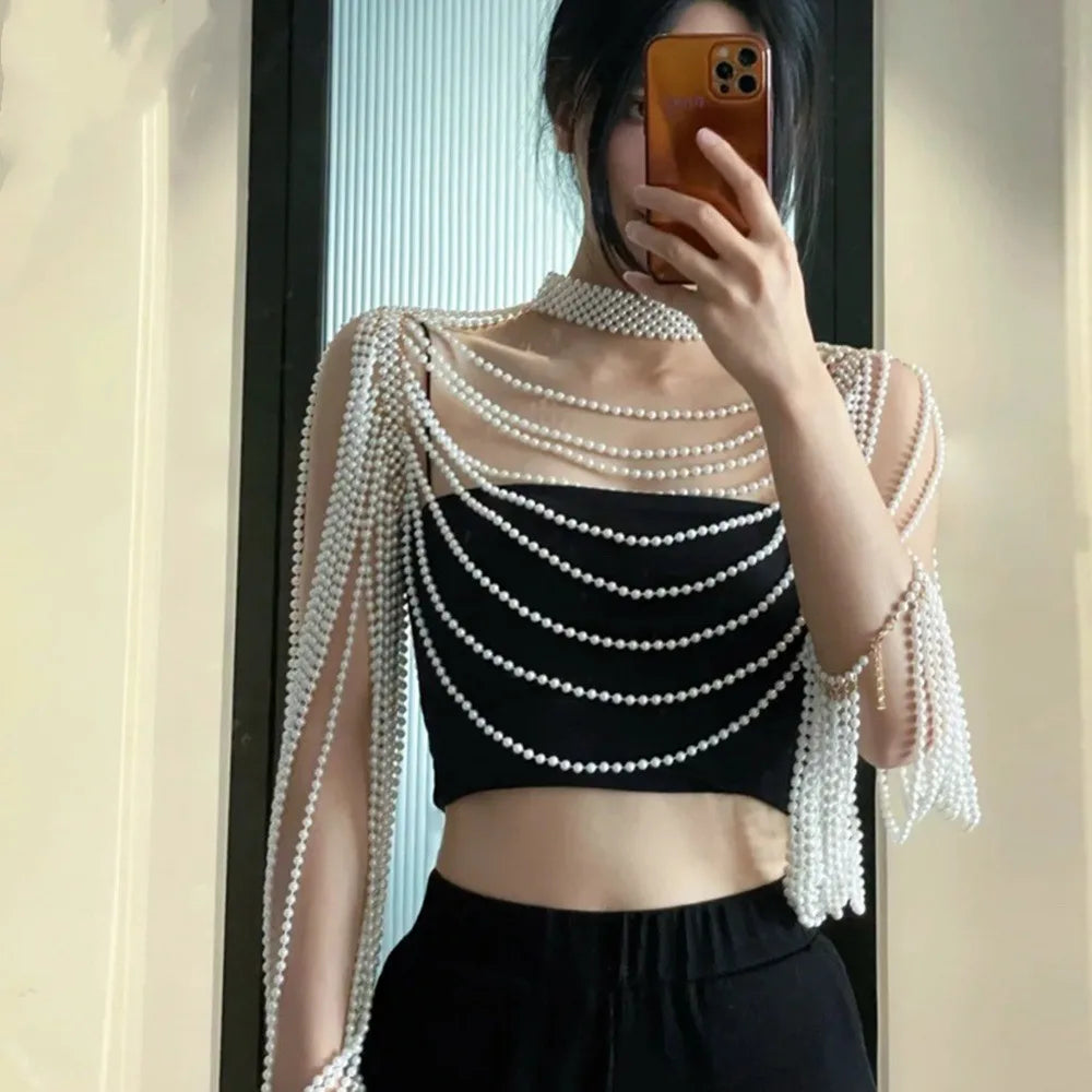Pearl-Look Shoulder Bra Body Chain
