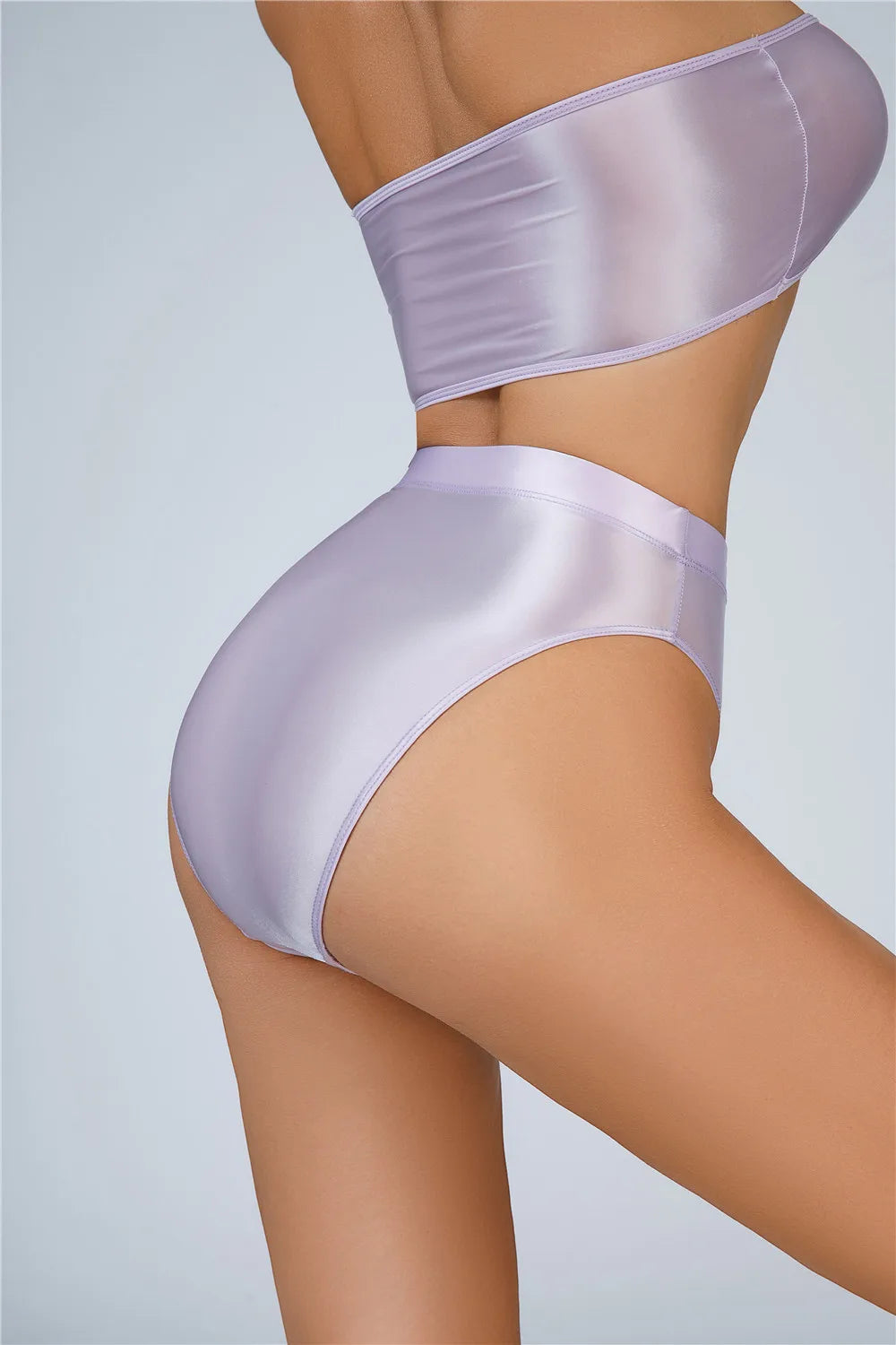 High-Waist Oil Glossy Sheer G-String Thong Satin Smooth Seamless Briefs