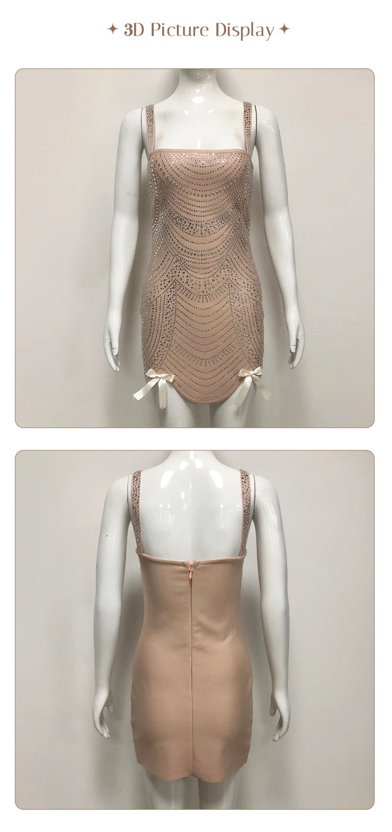 Nude Rhinestone Spaghetti Strap Mini Dress