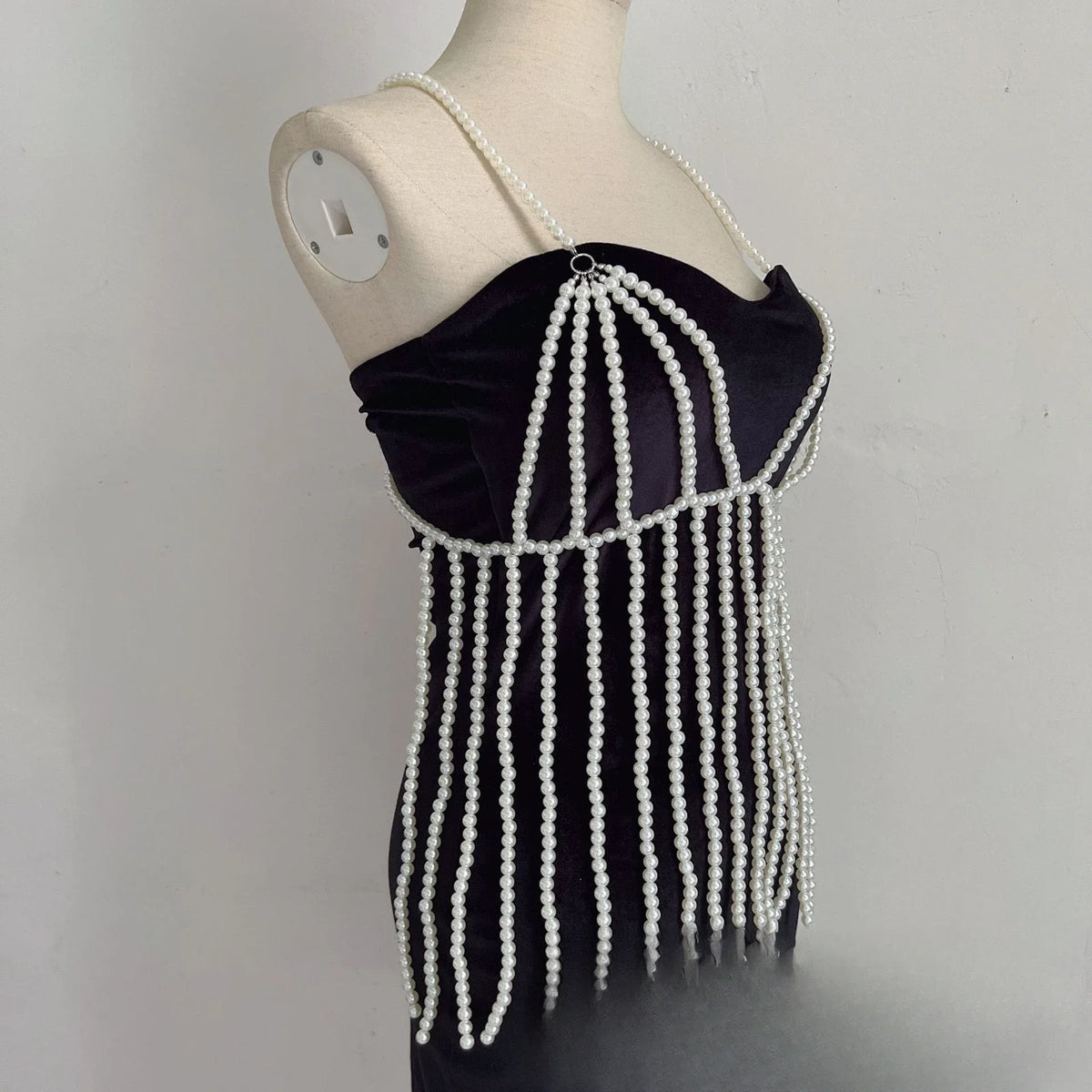 Pearl-Look Beaded Halter Bra Chain