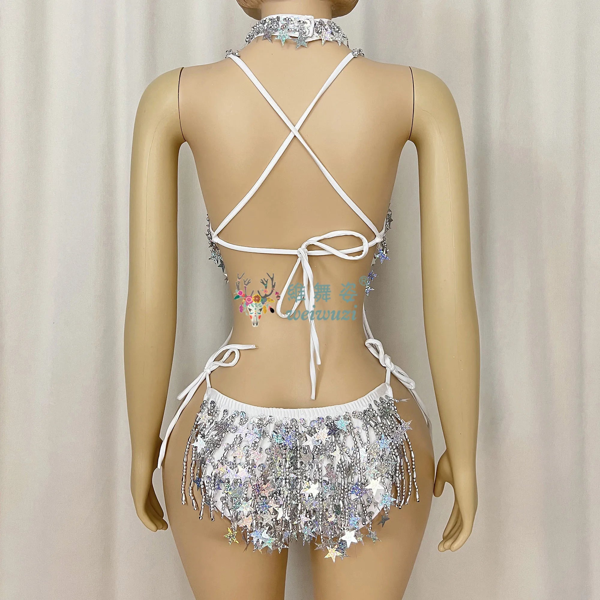 The Stardust Sterling Siren Bodysuit – Luxury Beaded Fringe Showgirl Leotard