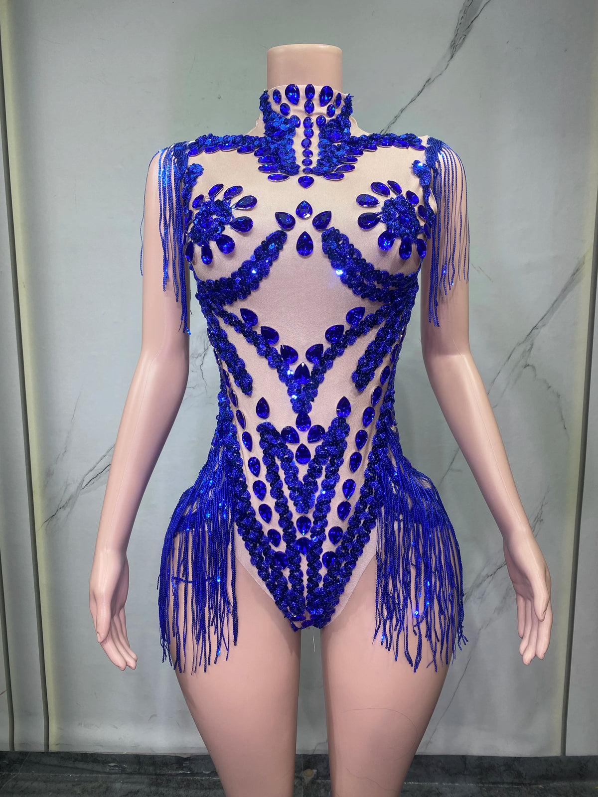 Sheer Mesh Rhinestone Performance Bodysuit for Women